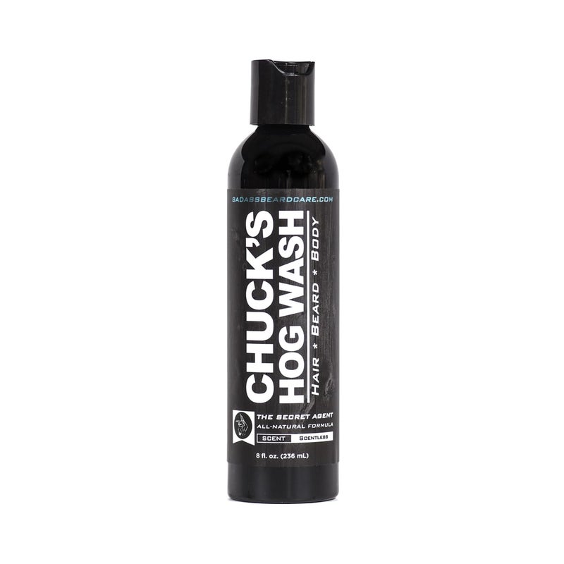 Badass Beard Care Chuck's Hog Wash - All Natural Beard and Body Wash - The Secret Agent Scent, 8oz - Leaves Your Beard Softer than its Ever Been and is Suitable for Daily Use - Image 1